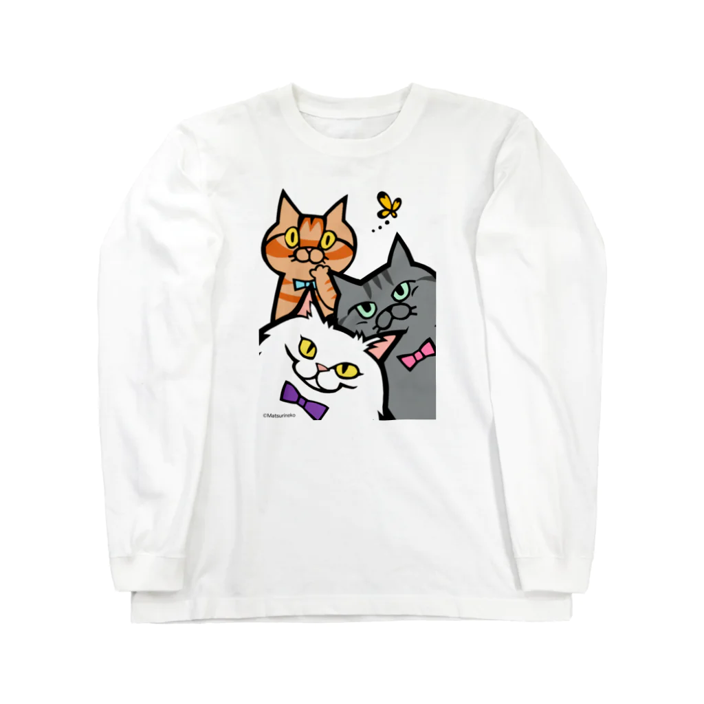 まつり猫ショップのニャンニャンニャン♡ ロングスリーブTシャツ