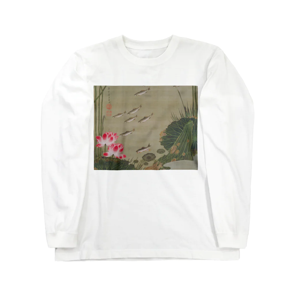 寿めでたや(ukiyoe)の日本画：伊藤若冲_蓮池遊魚図 Long Sleeve T-Shirt