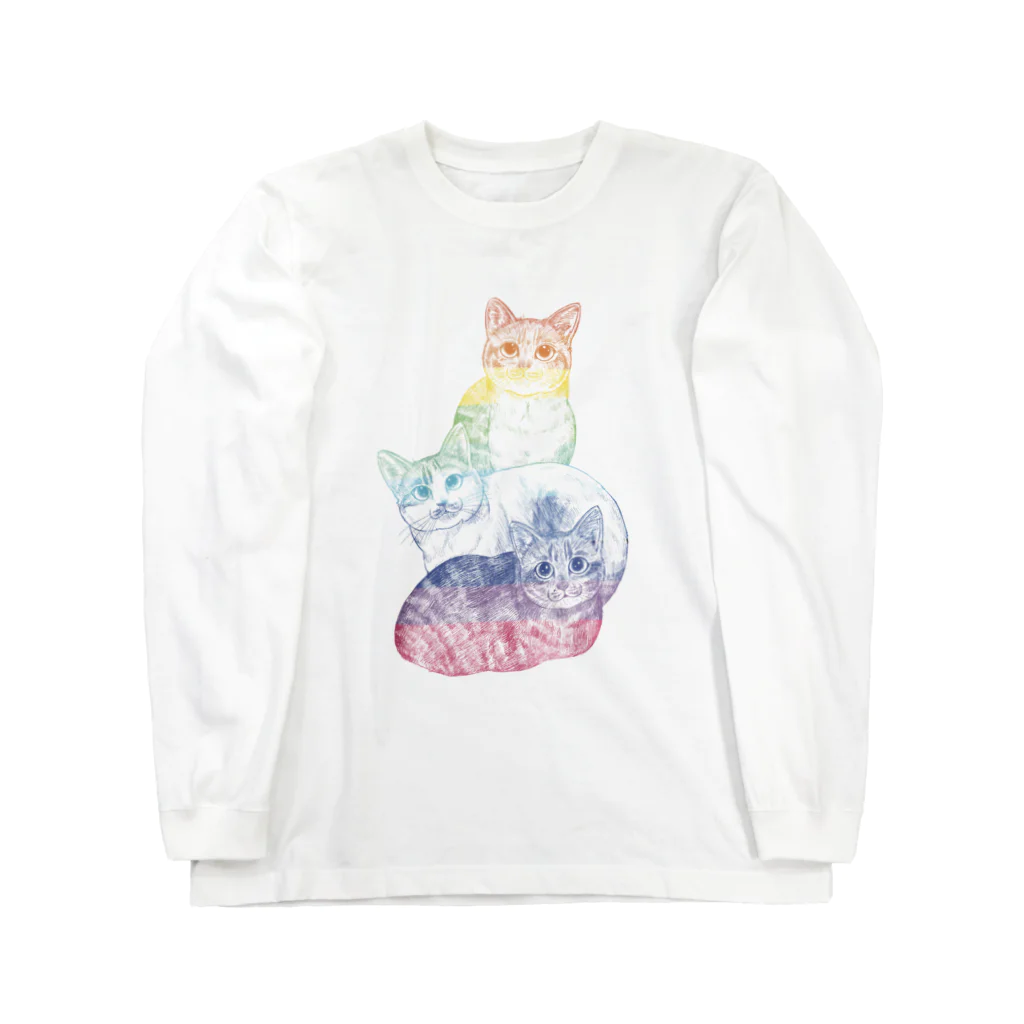 縁-yukari-のカラフルにゃんこトリオ Long Sleeve T-Shirt