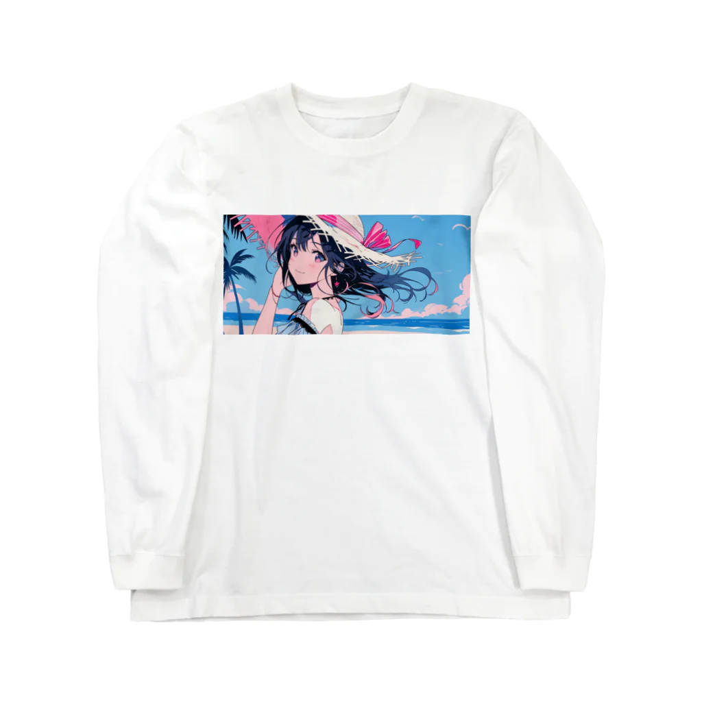 しろたまラボの麦わら帽子と南国と海 Long Sleeve T-Shirt