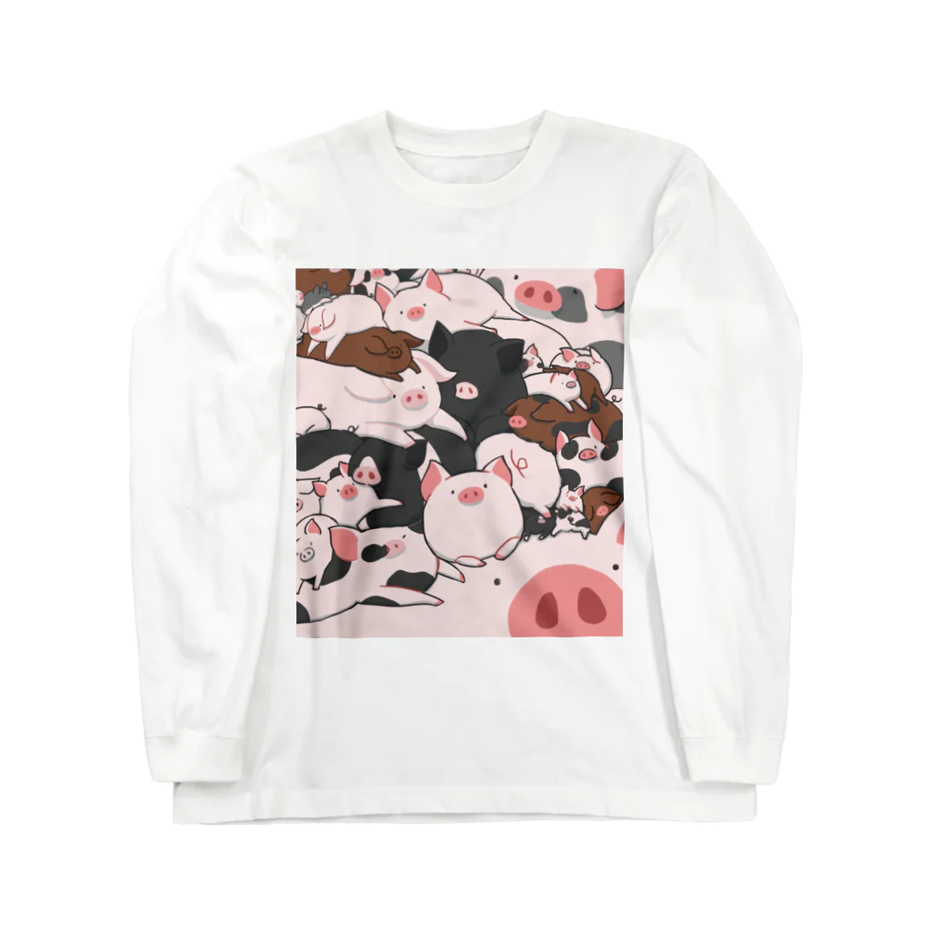 BUTA-CHANsのぶたちゃんず　ぶたまみれイラスト ロングスリーブTシャツ