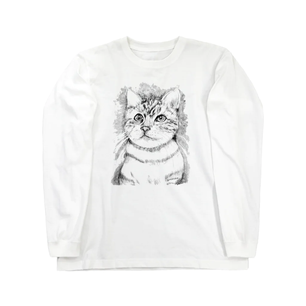 greetenのアート猫　モノクロ　 ロングスリーブTシャツ