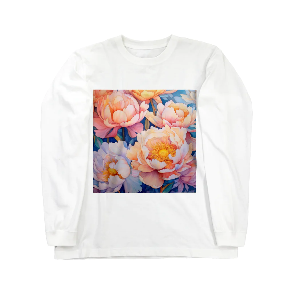 botanicalartAIのピンク色がかわいい芍薬のお花のイラスト ロングスリーブTシャツ
