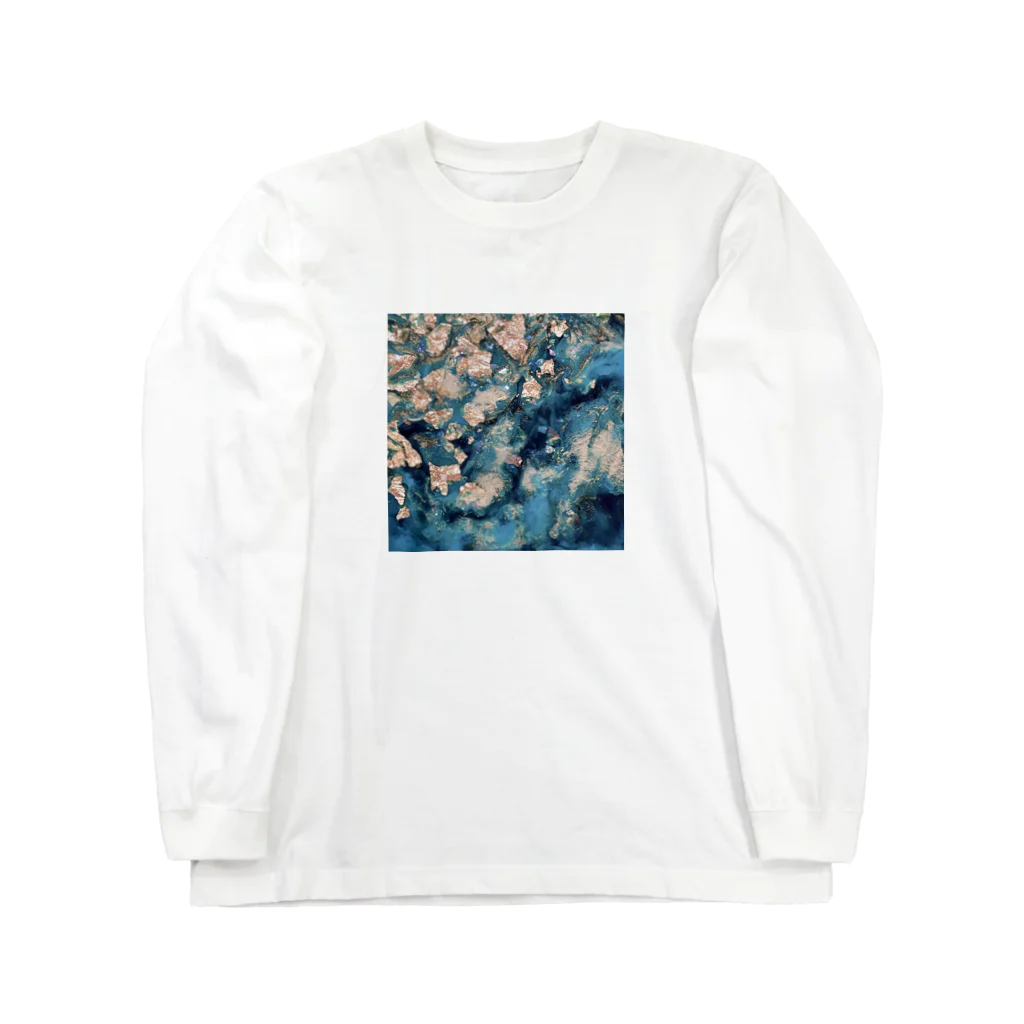 【抽象画】melty moon【フルイドアート】の碧 ロングスリーブTシャツ