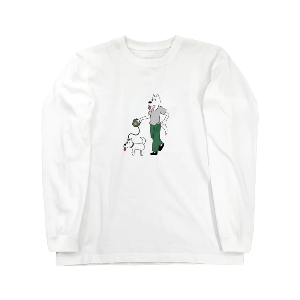 Chutaroの白犬×白犬×さんぽ ロングスリーブTシャツ