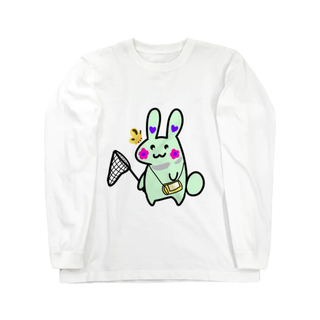 anko_koshianのお花ウサギ🌼🐰ライトグリーン ロングスリーブTシャツ