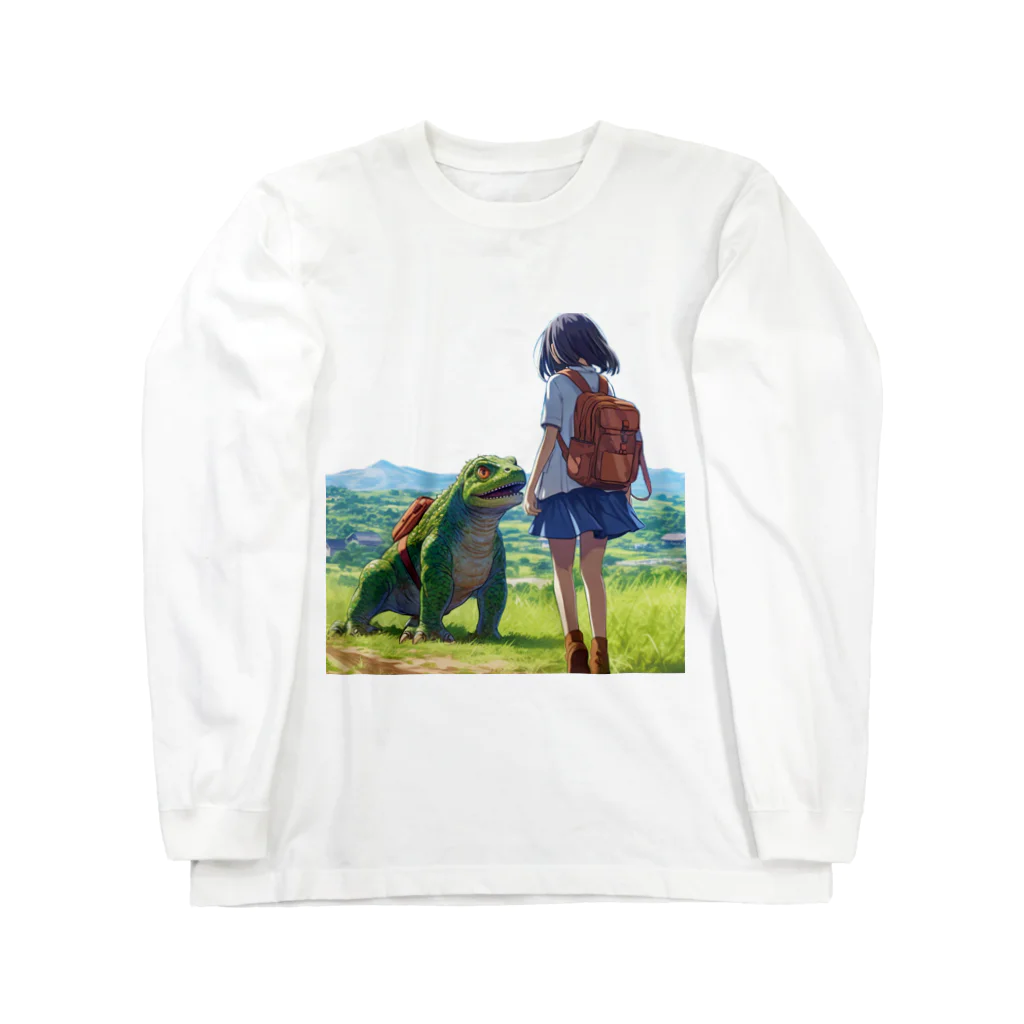 桜音ことこ企画の登校する少女とイグアナ Long Sleeve T-Shirt