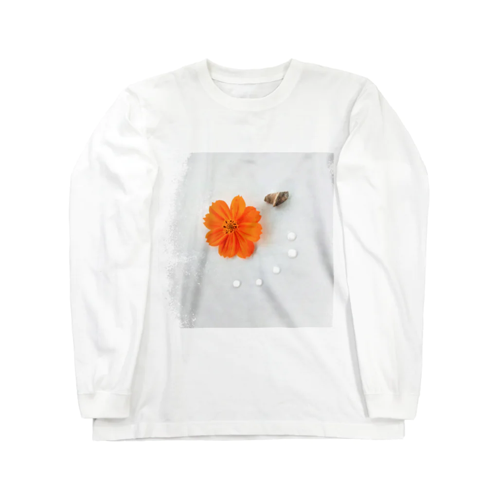 ebi-ikaの花と水滴と石 ロングスリーブTシャツ