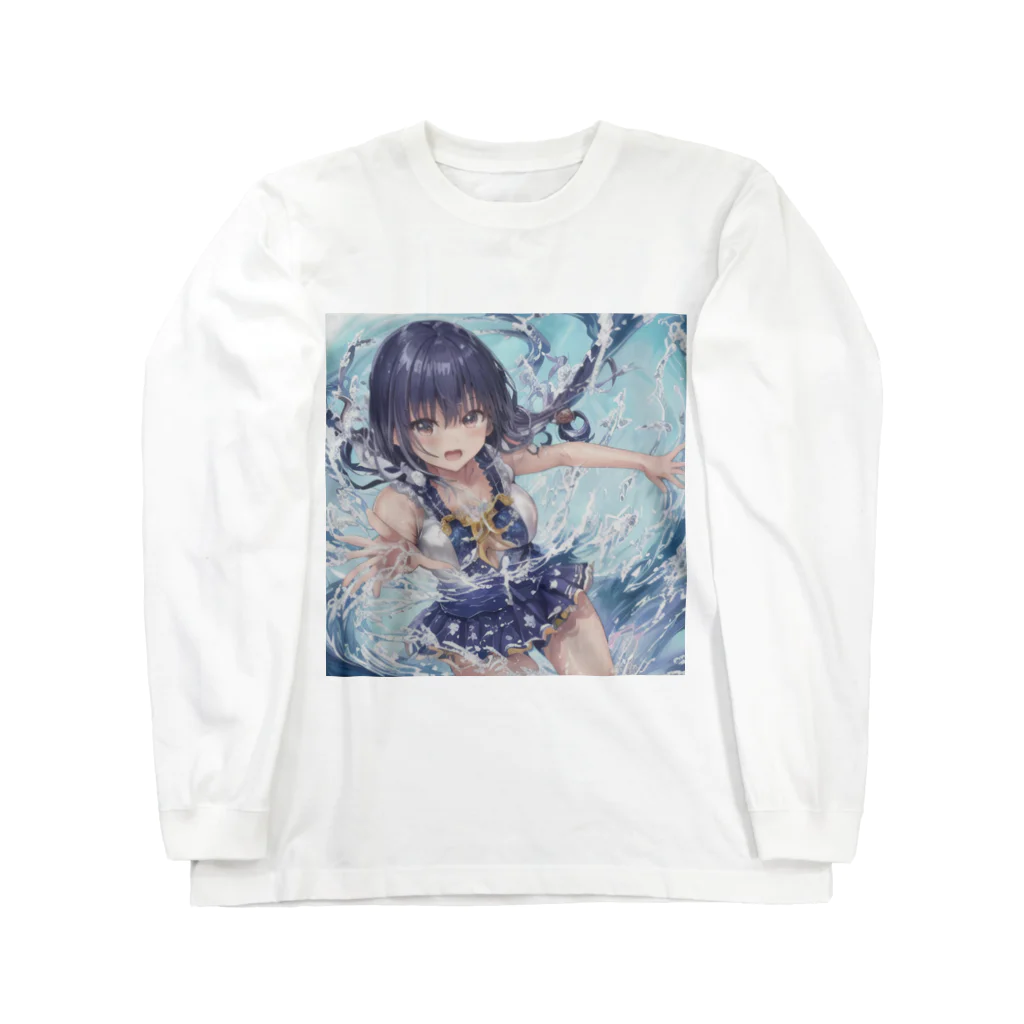 kaz-uのデザインイラストの水遊び潤美ちゃん ロングスリーブTシャツ