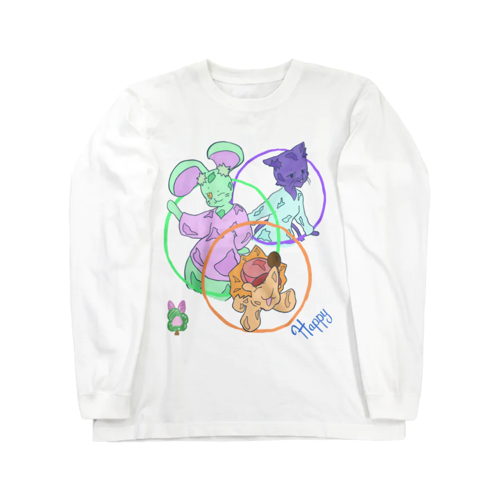 モモの木（@omtk_indigo）の限定デザイン Happy『ミドリ・ムラサキ・ミカン』 Long Sleeve T-Shirt