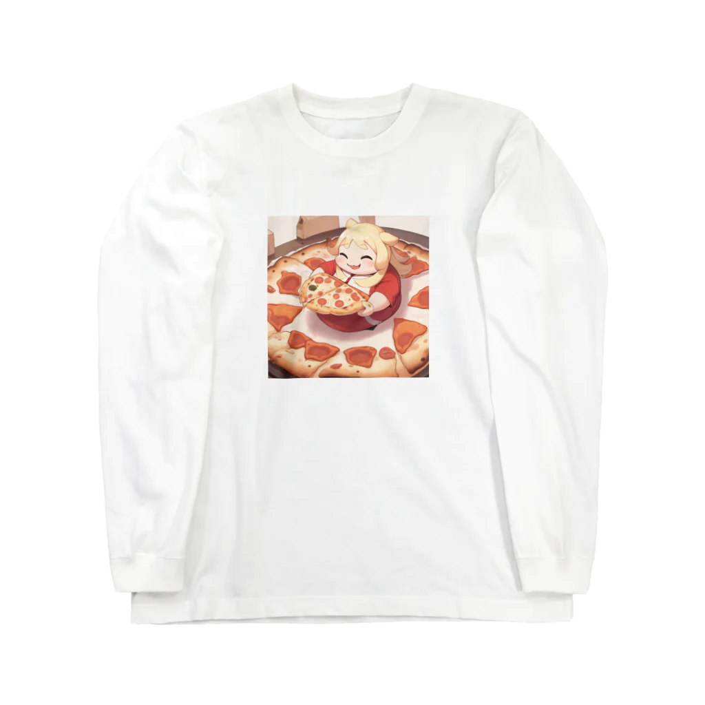 がみみしょつぷのピザを食べるデブ ロングスリーブTシャツ