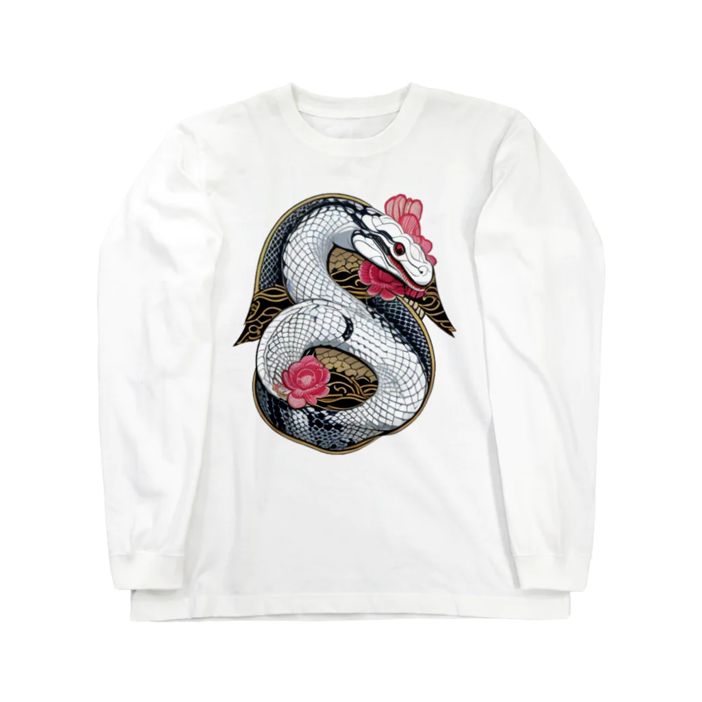 ワイのデザインの白蛇 ロングスリーブTシャツ