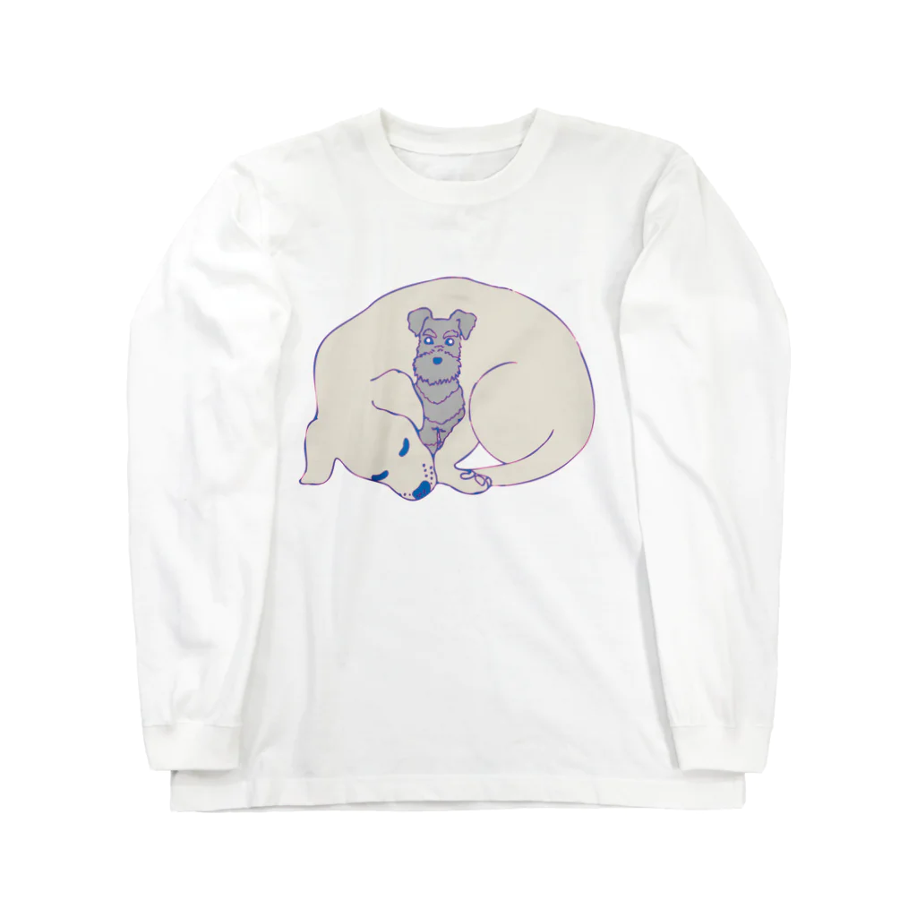 DogMamのラブとシュナ/お昼寝 ロングスリーブTシャツ