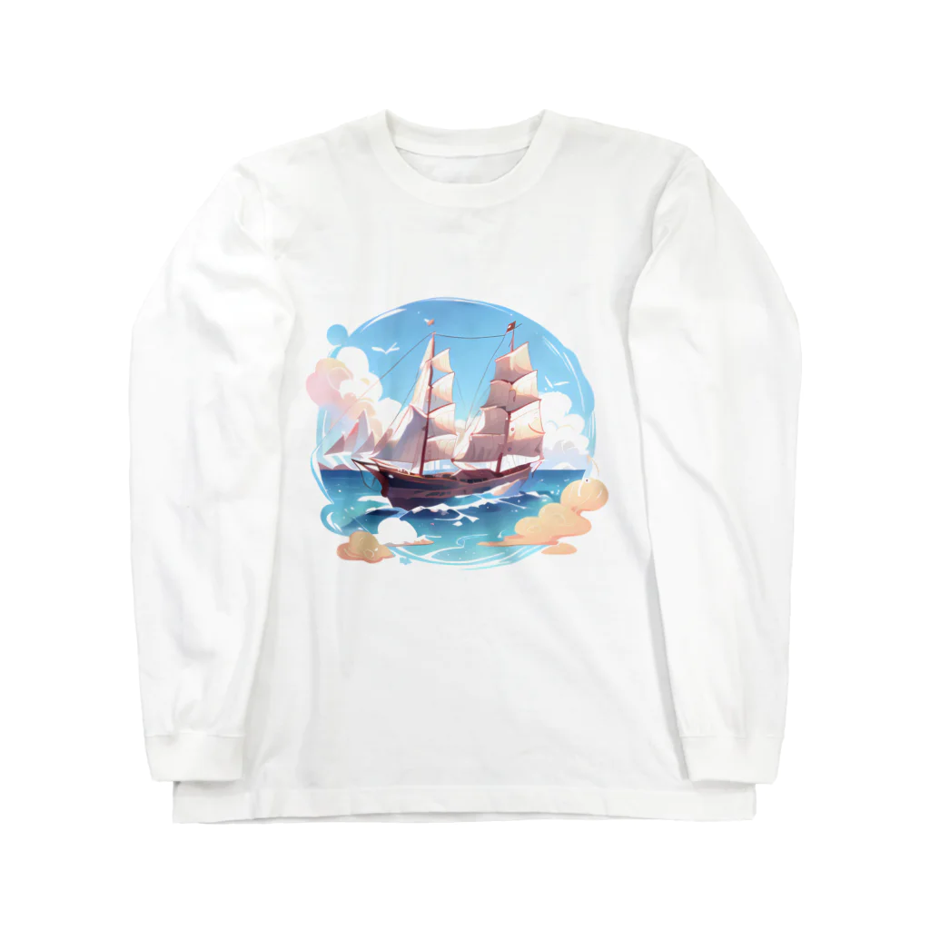 leopanda_studioの晴天の大海原と帆船 ロングスリーブTシャツ