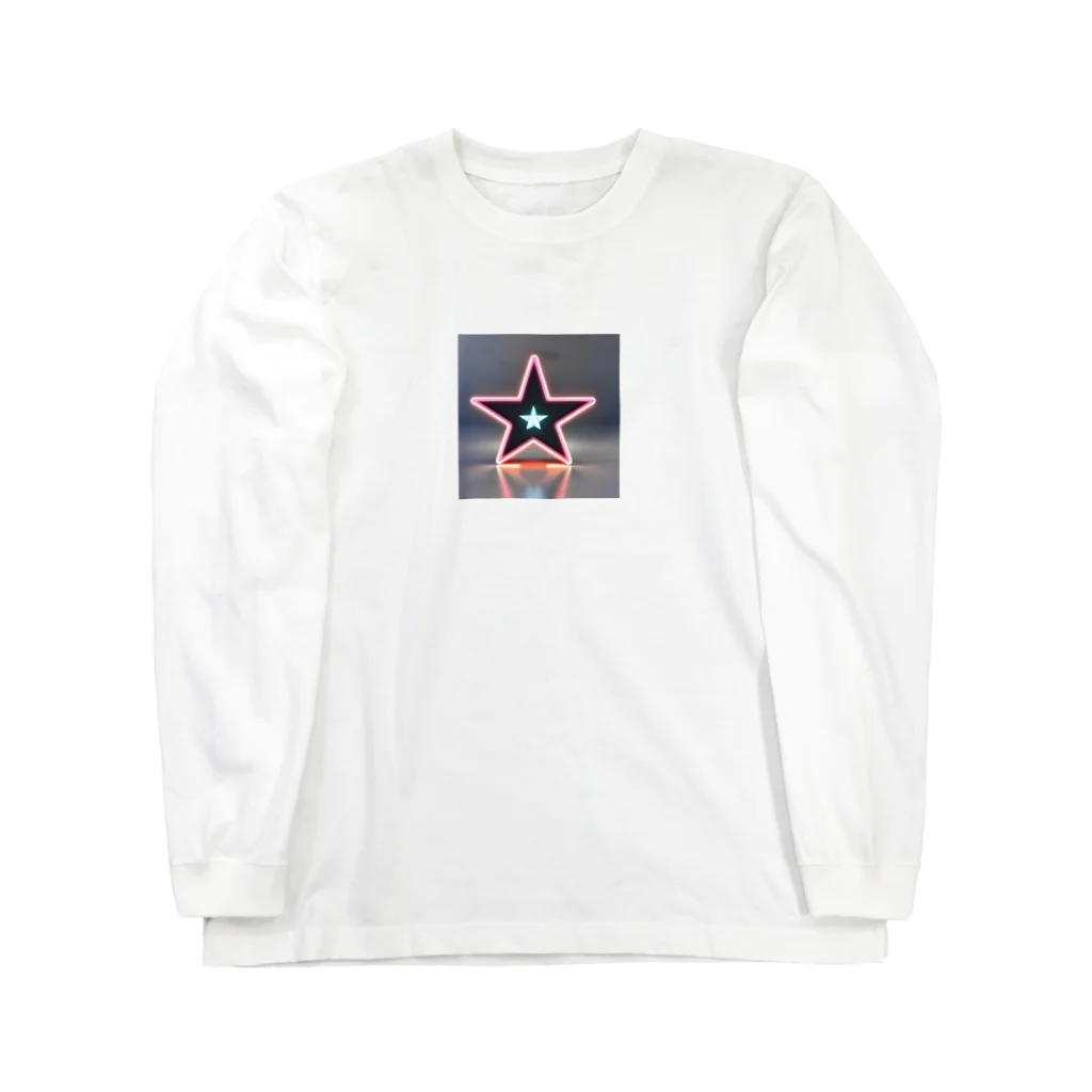 ネオンスターショップのネオンカラーの宇宙に浮かぶ星 ロングスリーブTシャツ