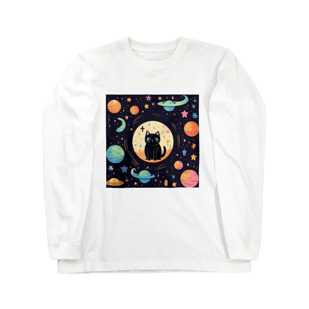 スペースキャットコレクションの星遊びキャット Long Sleeve T-Shirt