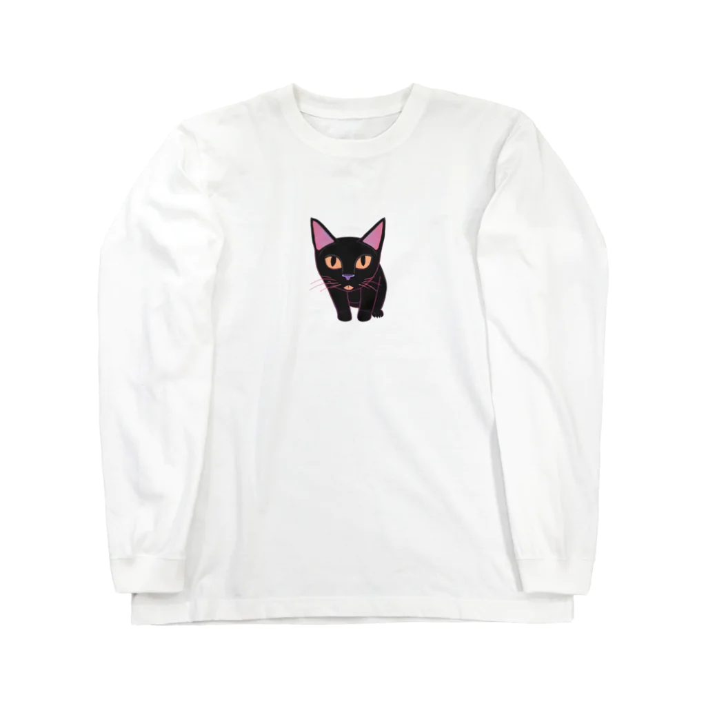 gatto solitario(物寂しげな猫)の黒猫 ロングスリーブTシャツ