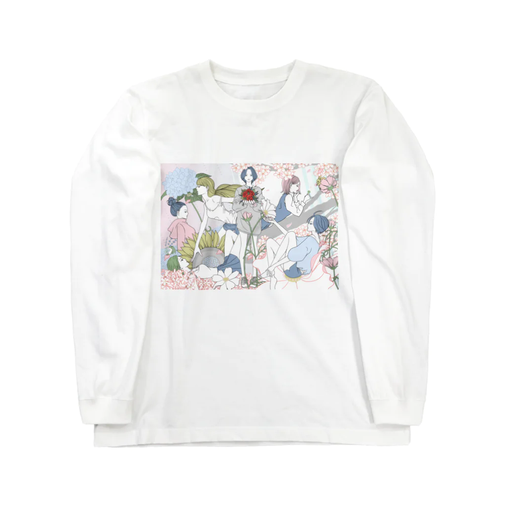 melancholy shopの花と女の子 ロングスリーブTシャツ