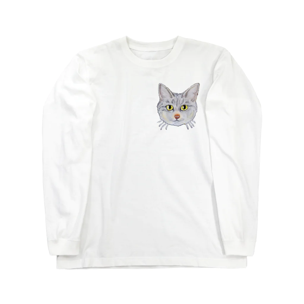 れいにゃん堂&れいにゃあ～と😺のチョークアートのキジトラ猫😸 ロングスリーブTシャツ