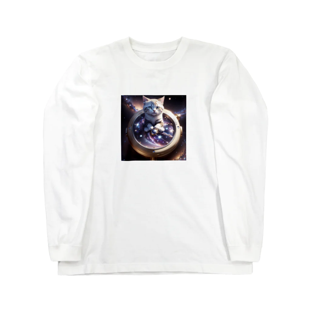 catgoodsの猫と宇宙の時計 ロングスリーブTシャツ