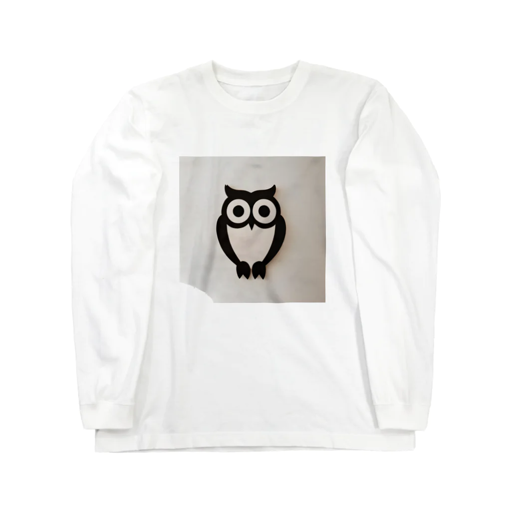 Owlの白黒フクロウちゃんのイラストグッズ ロングスリーブTシャツ
