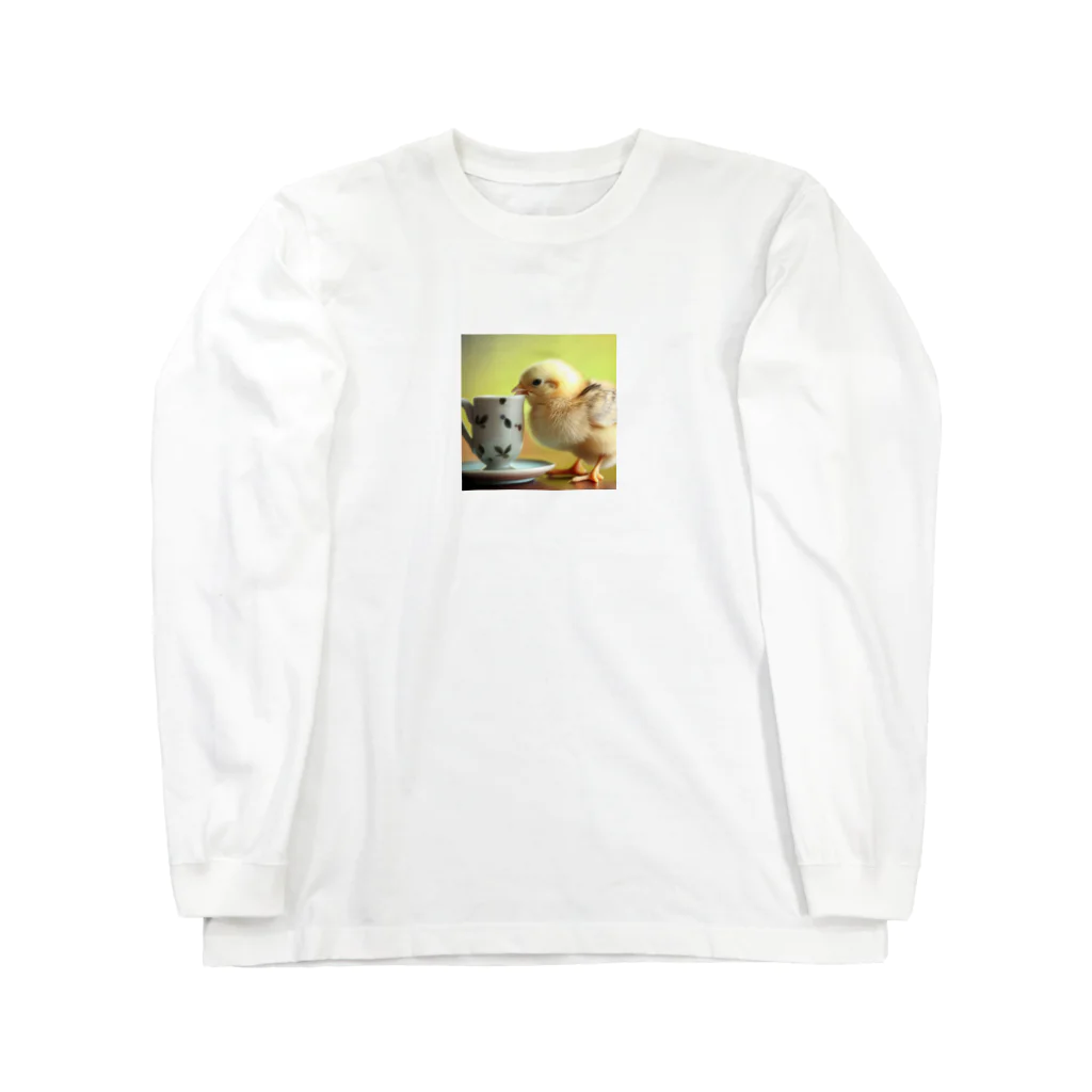 Shiba_IncのChick drinking tea（紅茶を飲むヒヨコ） ロングスリーブTシャツ