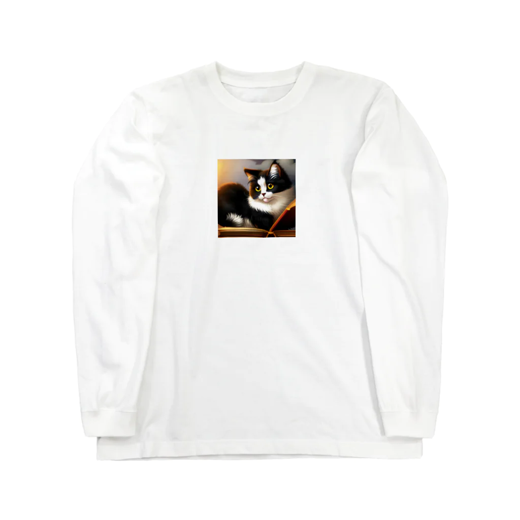 チェリオの可愛いモノクロキャット Long Sleeve T-Shirt