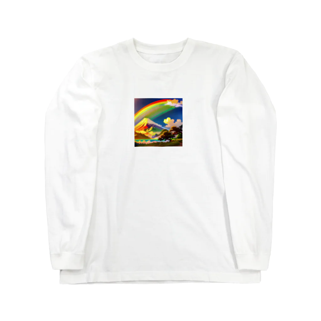 TOY PAPA SHOP の“Rainbow-colored Mount Fuji: The Gateway to a Colorful Fantasy” ロングスリーブTシャツ