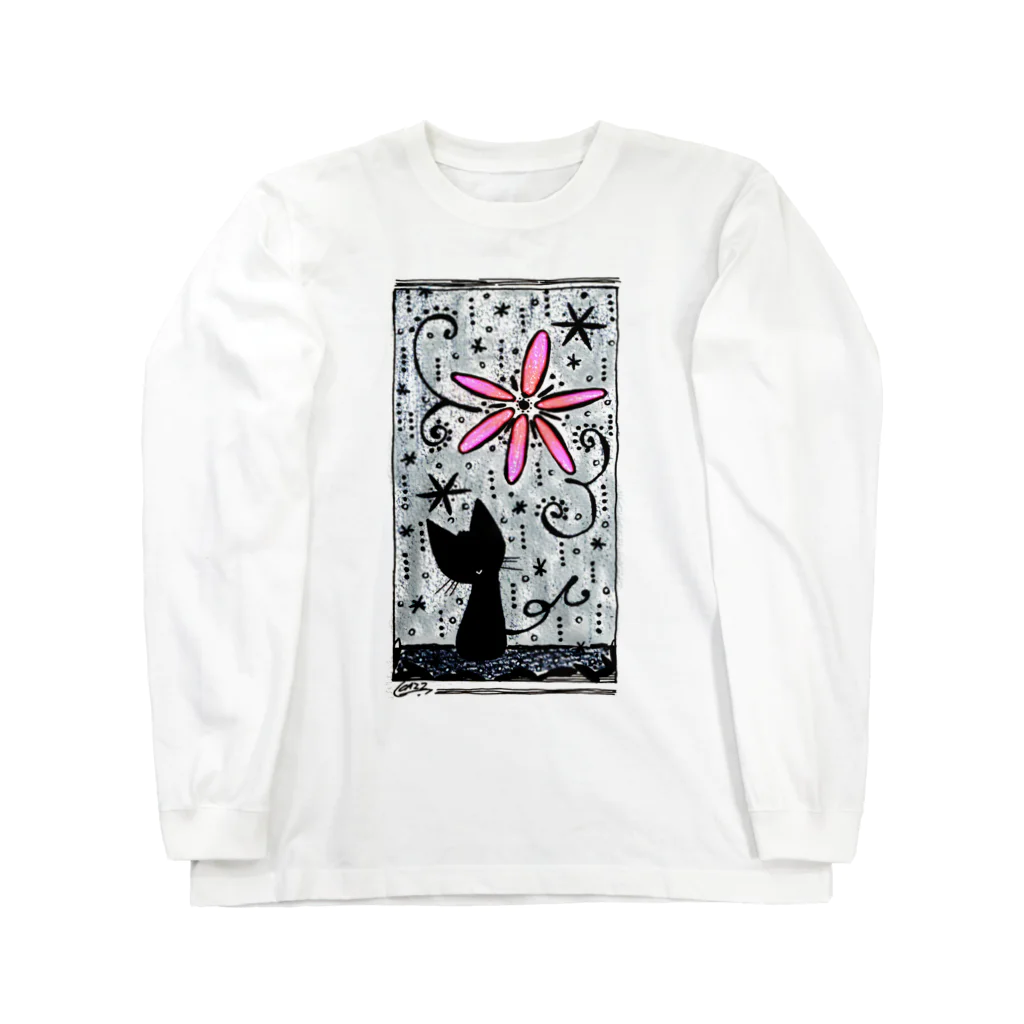 KAZZのシルエットにゃんことフシギな花 Long Sleeve T-Shirt