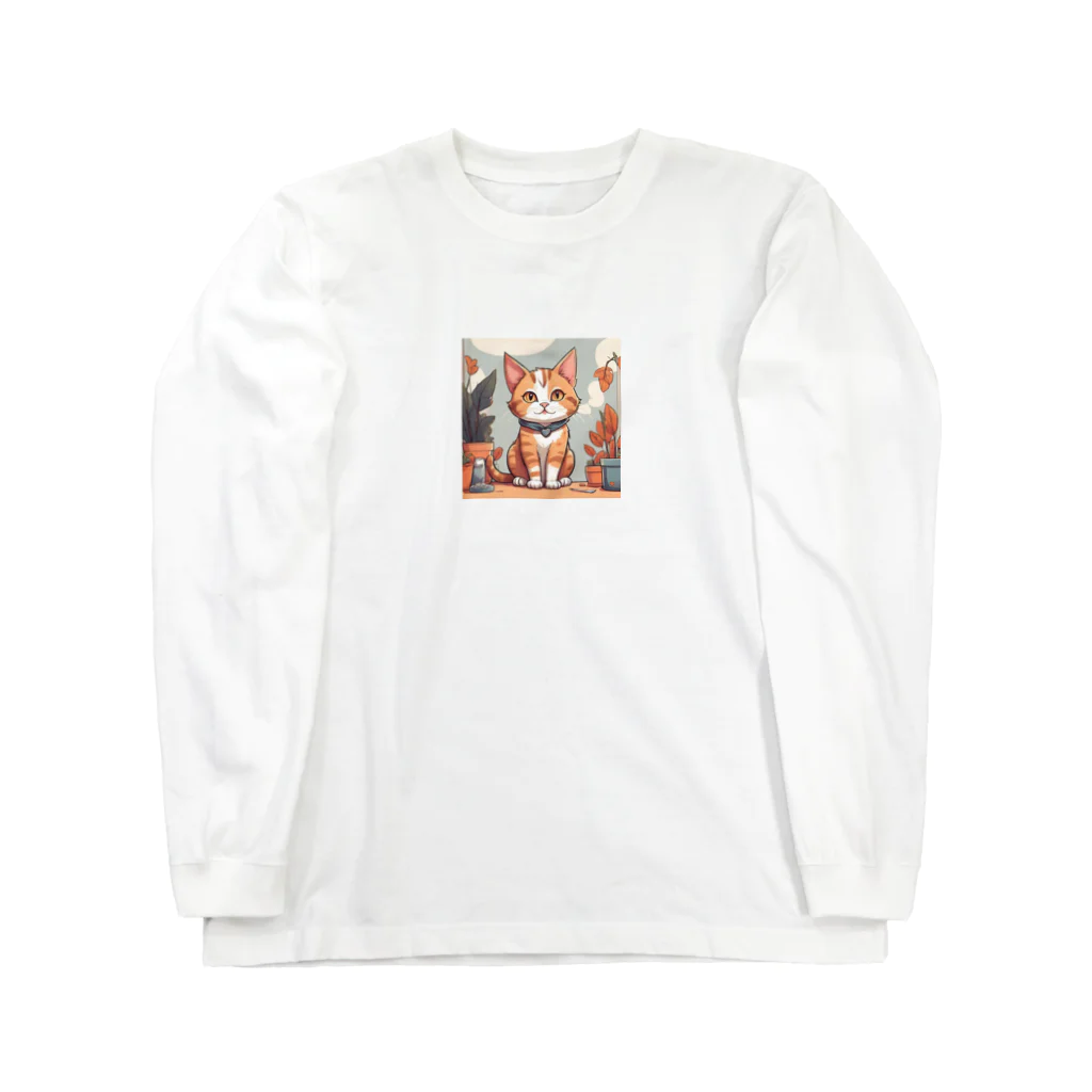 山のお散歩屋さんの可愛い猫のイラスト ロングスリーブTシャツ