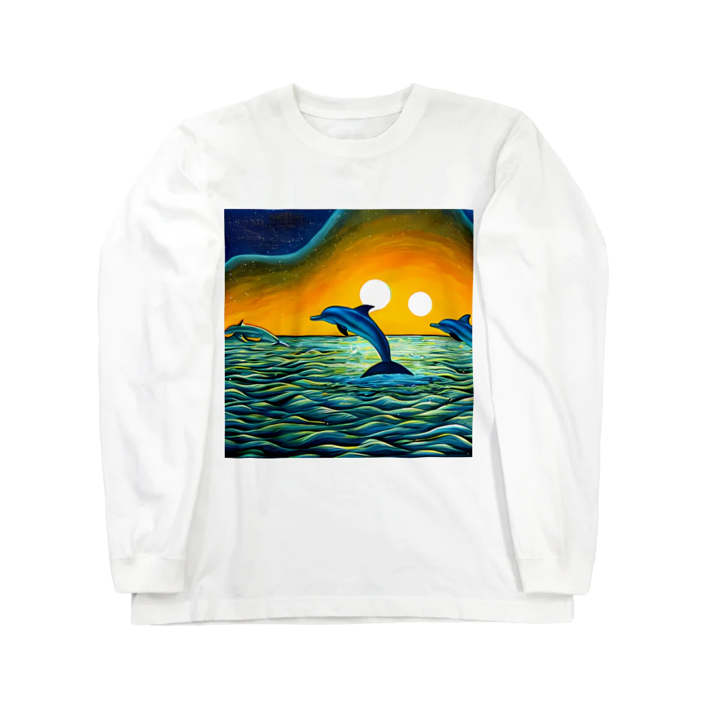 ワシの趣味の夕焼けの海とイルカ達 Long Sleeve T-Shirt