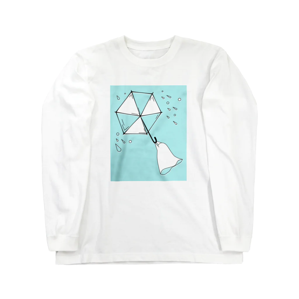 きのうの雑貨店の雨の日おばけちゃん/青 Long Sleeve T-Shirt