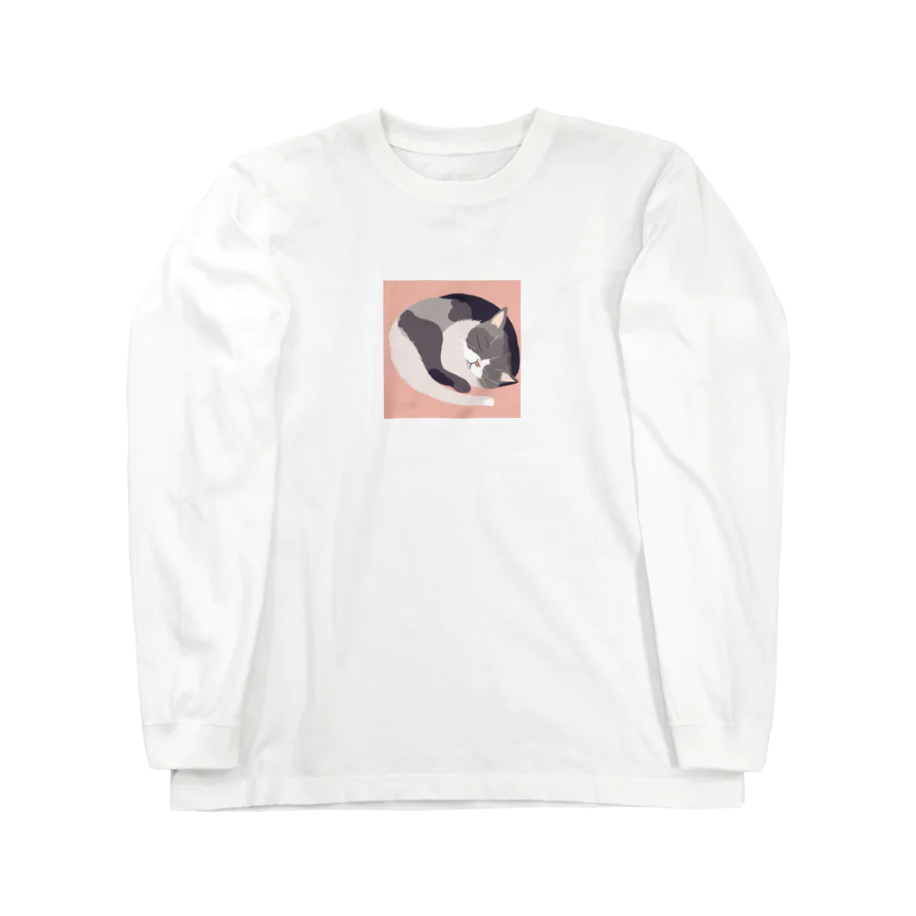 銀の時の寝ている猫のイラスト ロングスリーブTシャツ