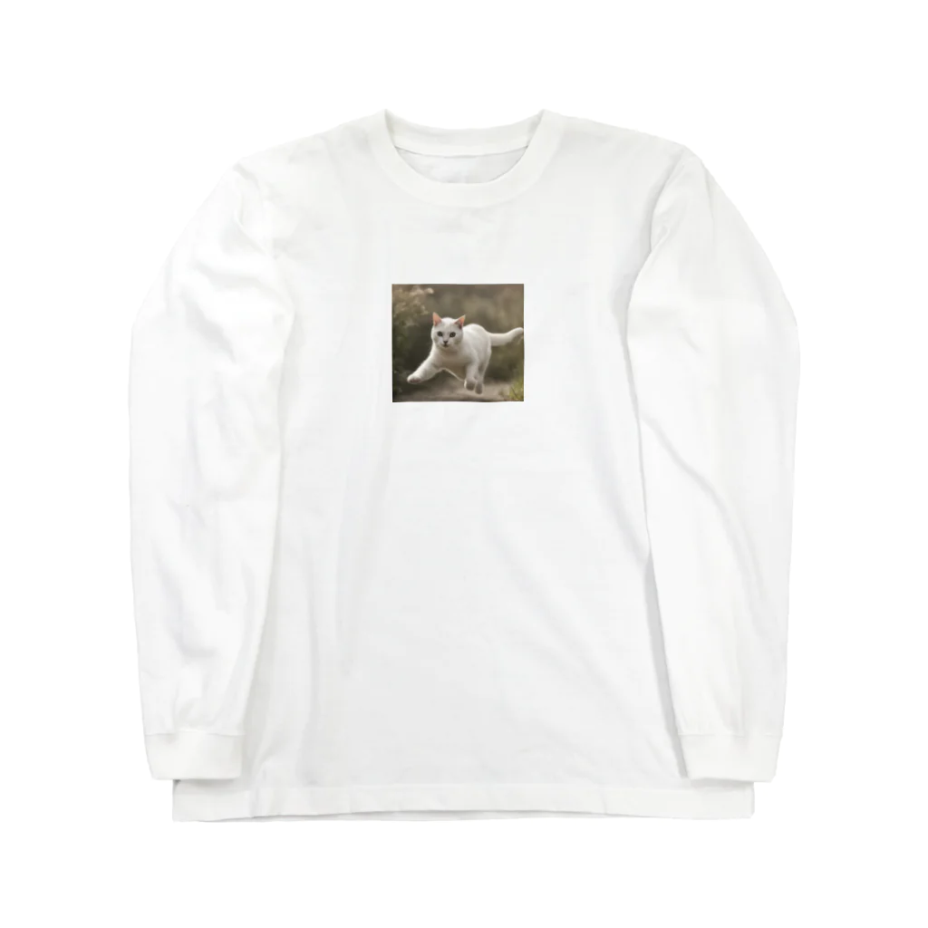 TAIYO 猫好きのフォトプリント美形白猫 Long Sleeve T-Shirt