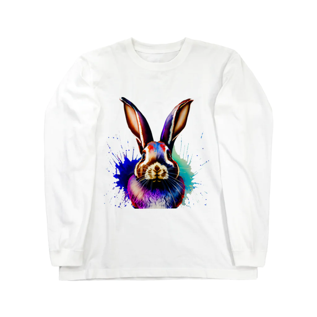 gagalarinnのColorful Watercolor-ウサギ ロングスリーブTシャツ