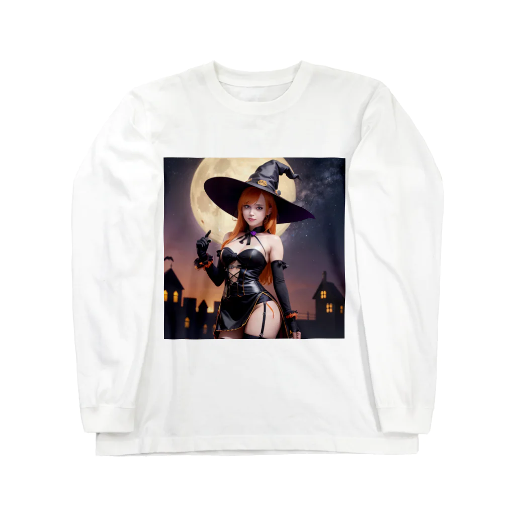 AIデザイングッズ販売　Akiba-treasure（アキバトレジャー）のハロウィン美女 ロングスリーブTシャツ