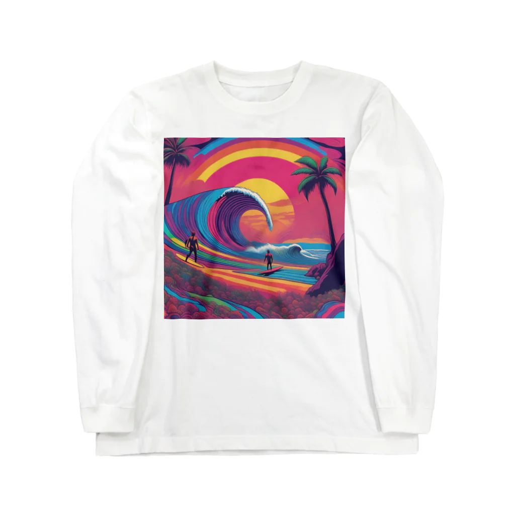 Sea Side TropicalのTropical Beach Surfer Art Long Sleeve T-Shirt