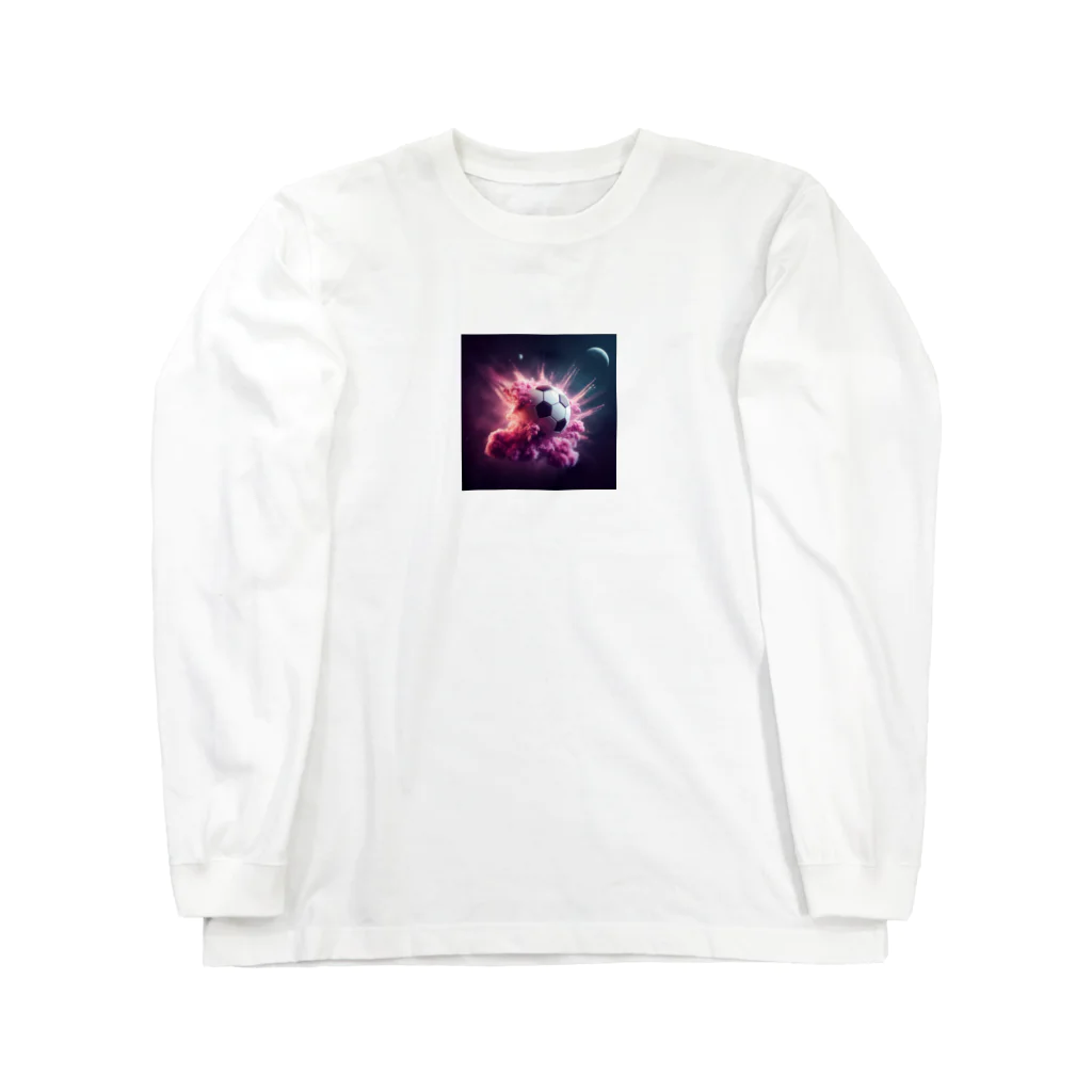 ワンダーワールド・ワンストップの宇宙の中でピンク色の煙を放ち爆発するサッカーボール③ Long Sleeve T-Shirt