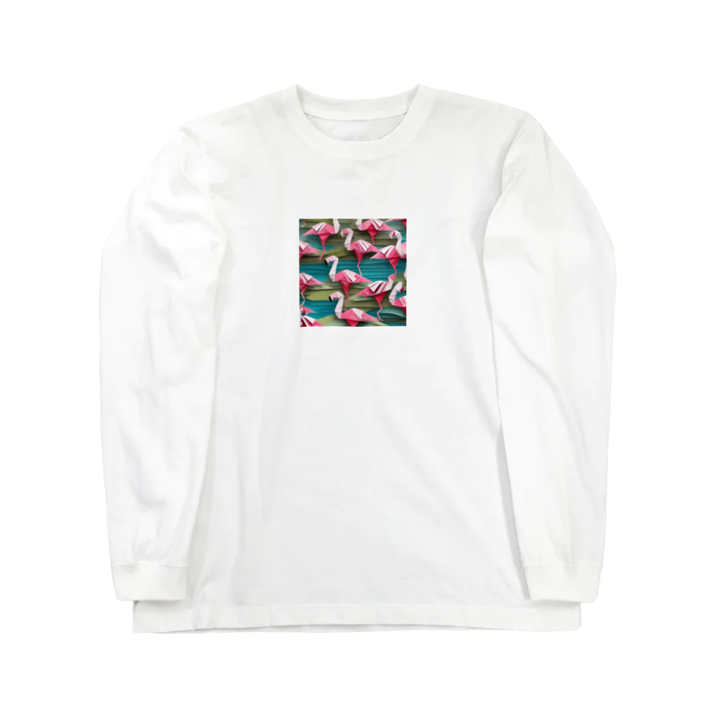 むささび工房のフラミンゴ折り紙風 Long Sleeve T-Shirt