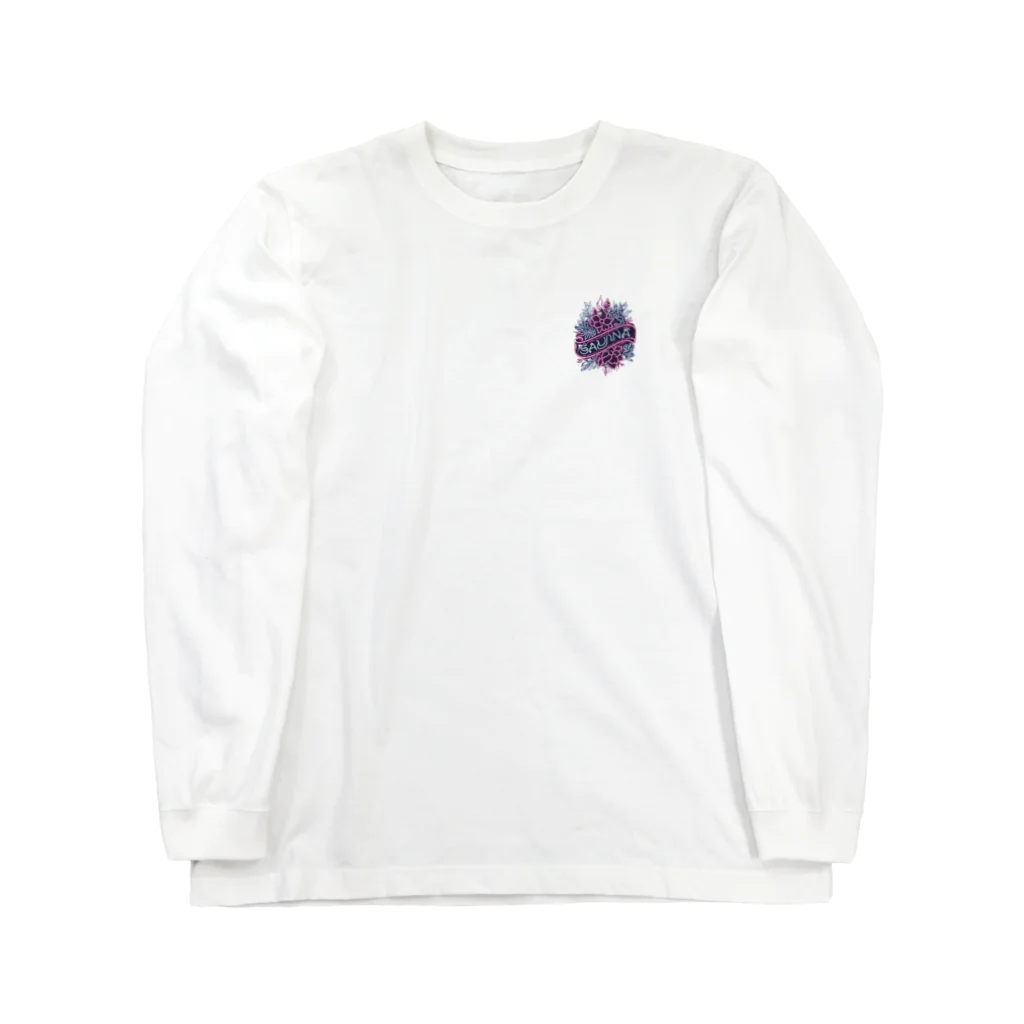 N SAUNA LOGOのネオン風花柄サウナロゴ11　花柄ver.4 Long Sleeve T-Shirt