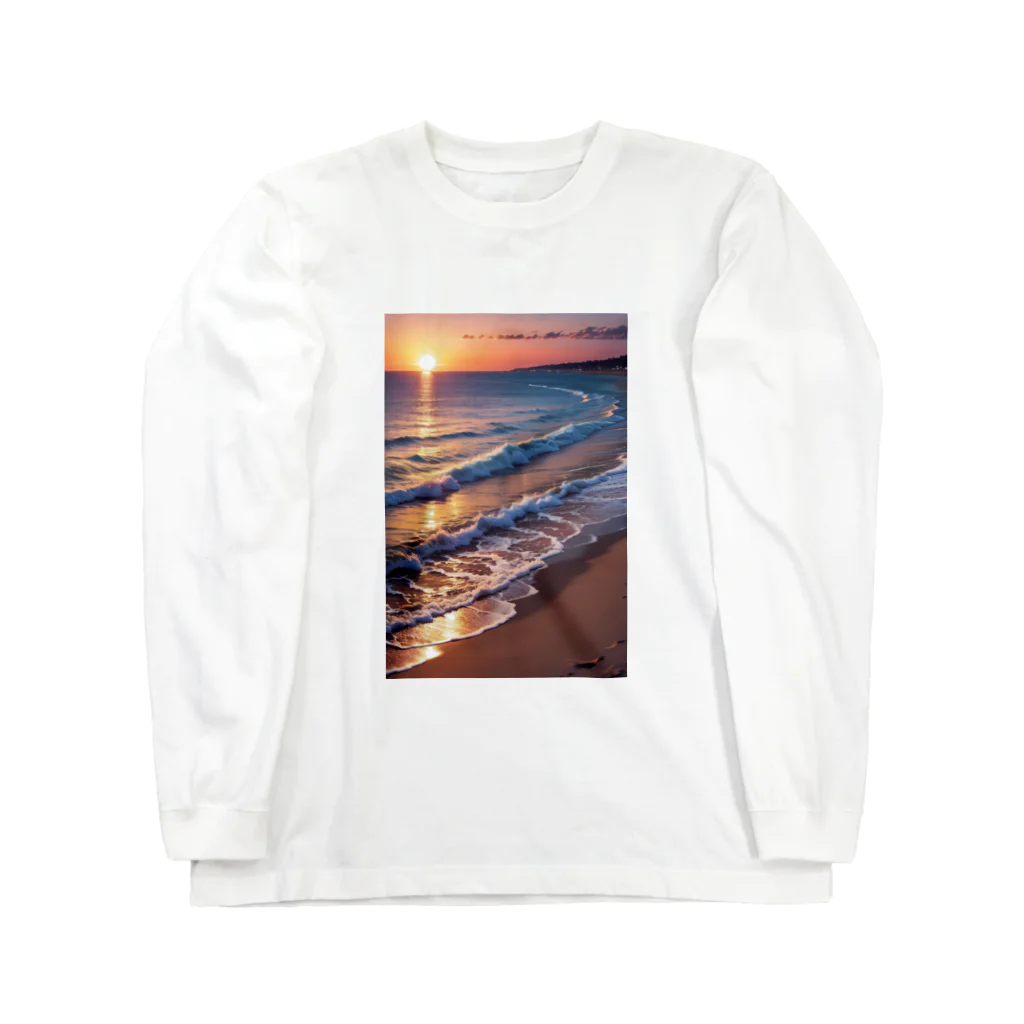 sawatchの浜辺の夕日 ロングスリーブTシャツ