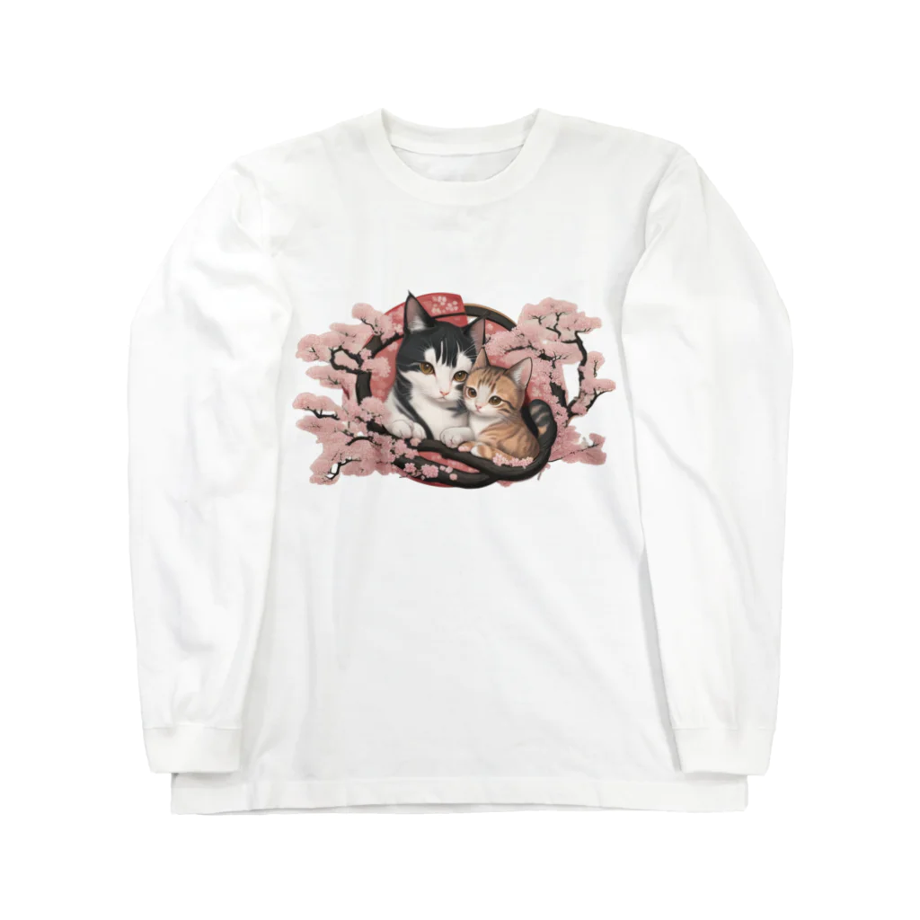 新ーARATAの桜と二匹の猫 ロングスリーブTシャツ