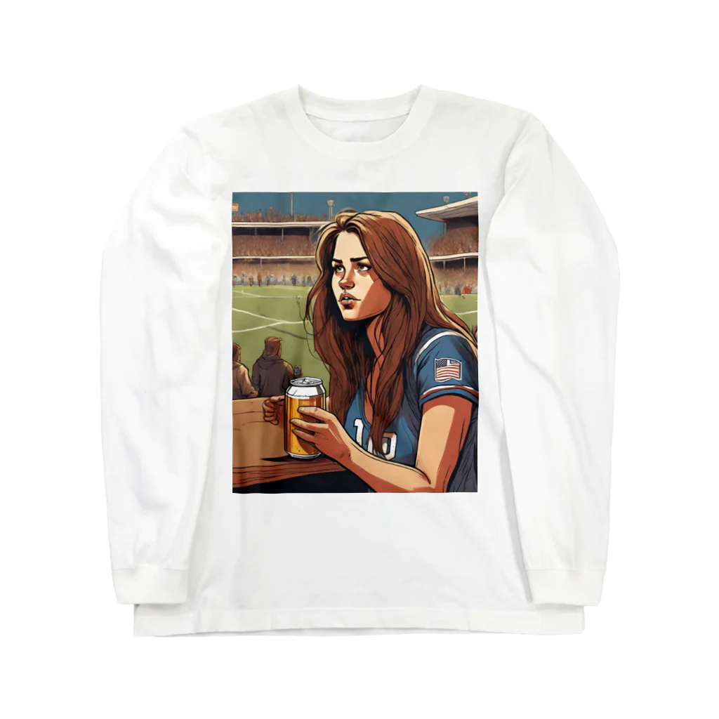 ワンダーワールド・ワンストップのアメリカ人女性がビール方野外で② Long Sleeve T-Shirt