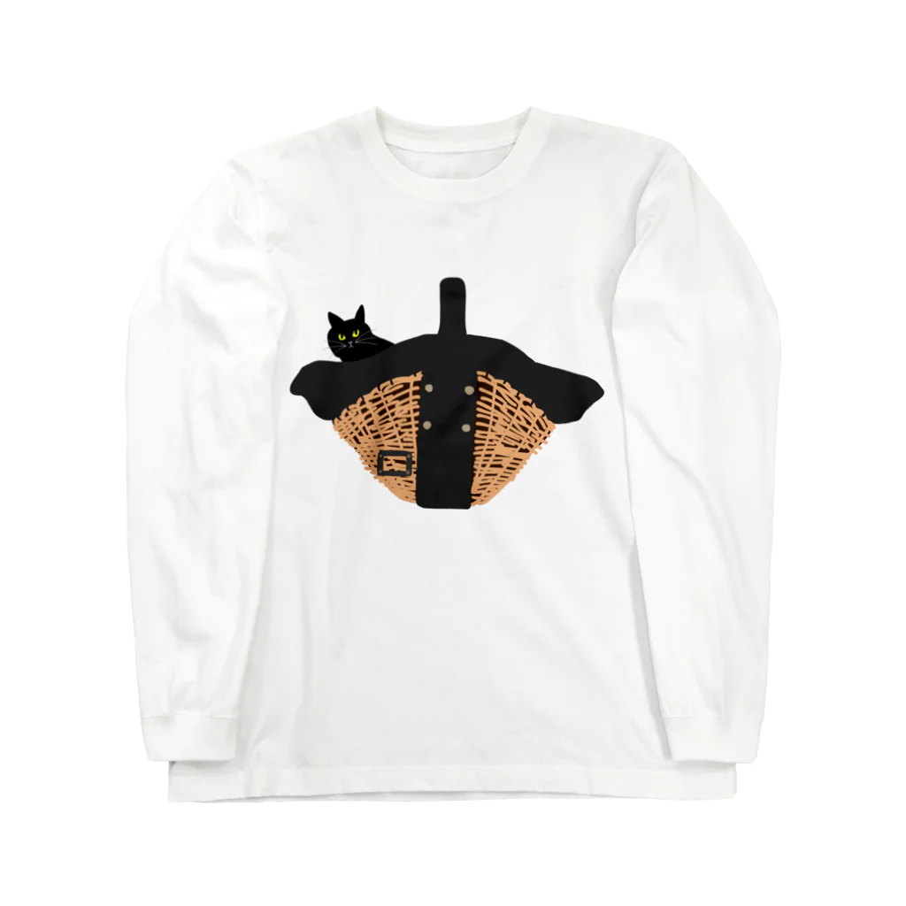 小鳥と映画館のカゴバッグと黒猫 Long Sleeve T-Shirt