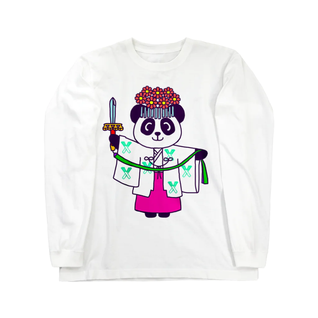 Tako＆Negi SUZURI支店のパンダ巫女 舞姿 Long Sleeve T-Shirt