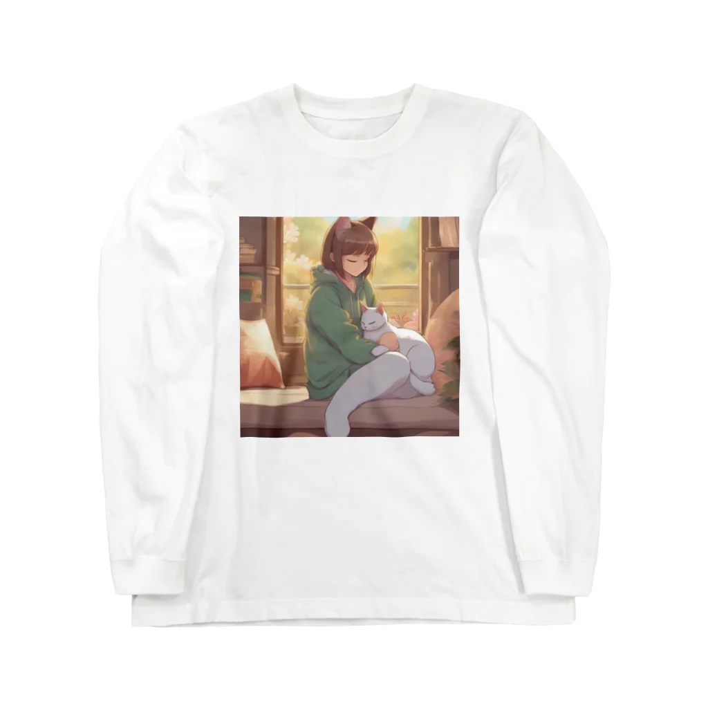 junkyouのぬくもりの時間 - 膝の上でくつろぐ猫 - Long Sleeve T-Shirt