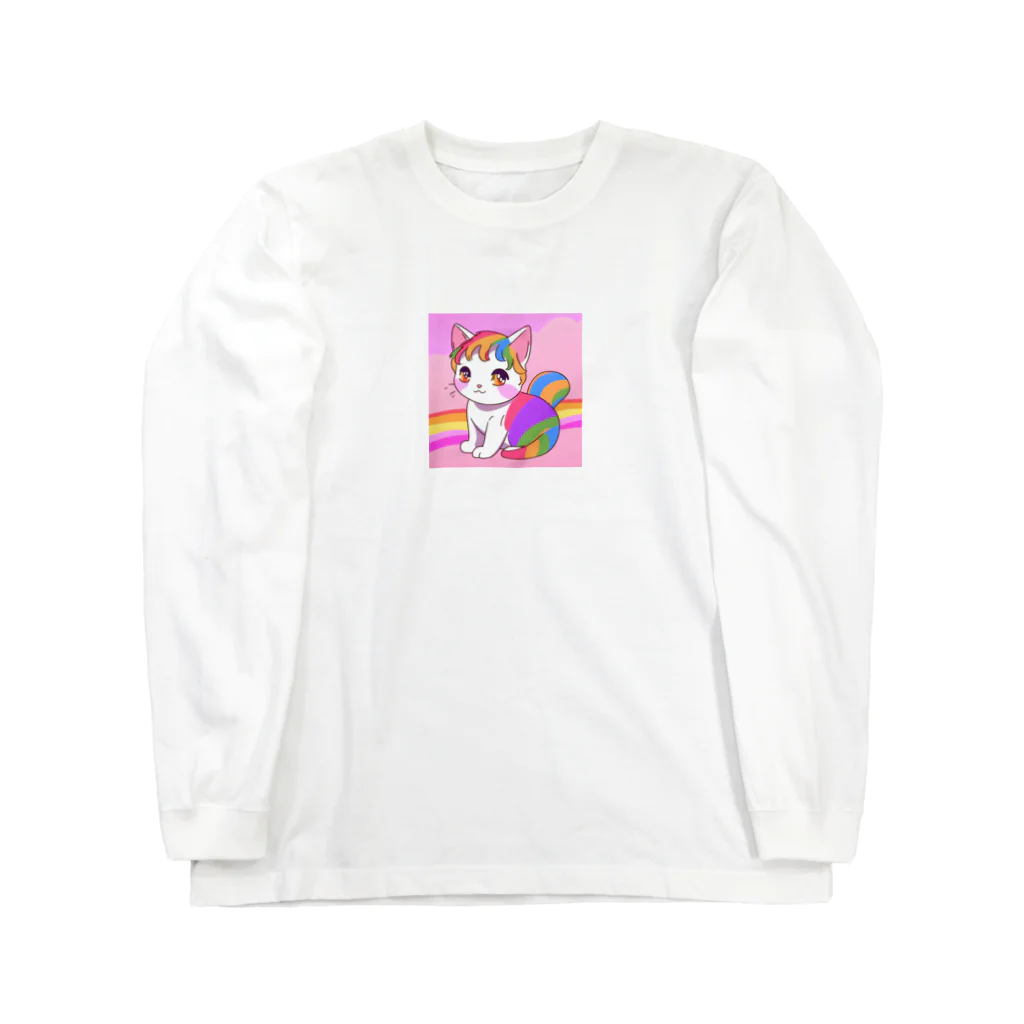 Magic-compassの可愛いレインボー猫のイラストグッズ ロングスリーブTシャツ