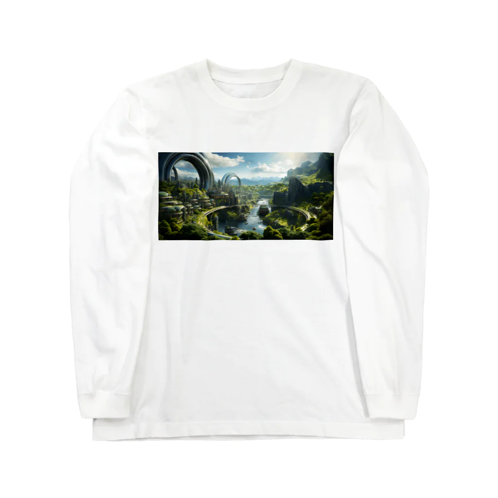 旨味教授といちごもちぷりんの未来都市 渓谷 Long Sleeve T-Shirt