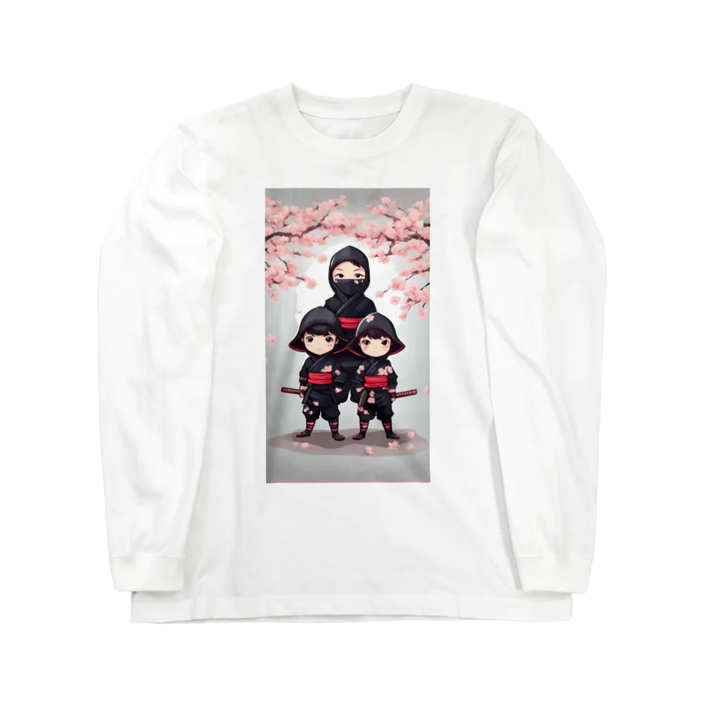 ニンニン忍者パンの桜柄が特徴的な小さくて可愛らしい子供忍者イラスト・グッズ Long Sleeve T-Shirt