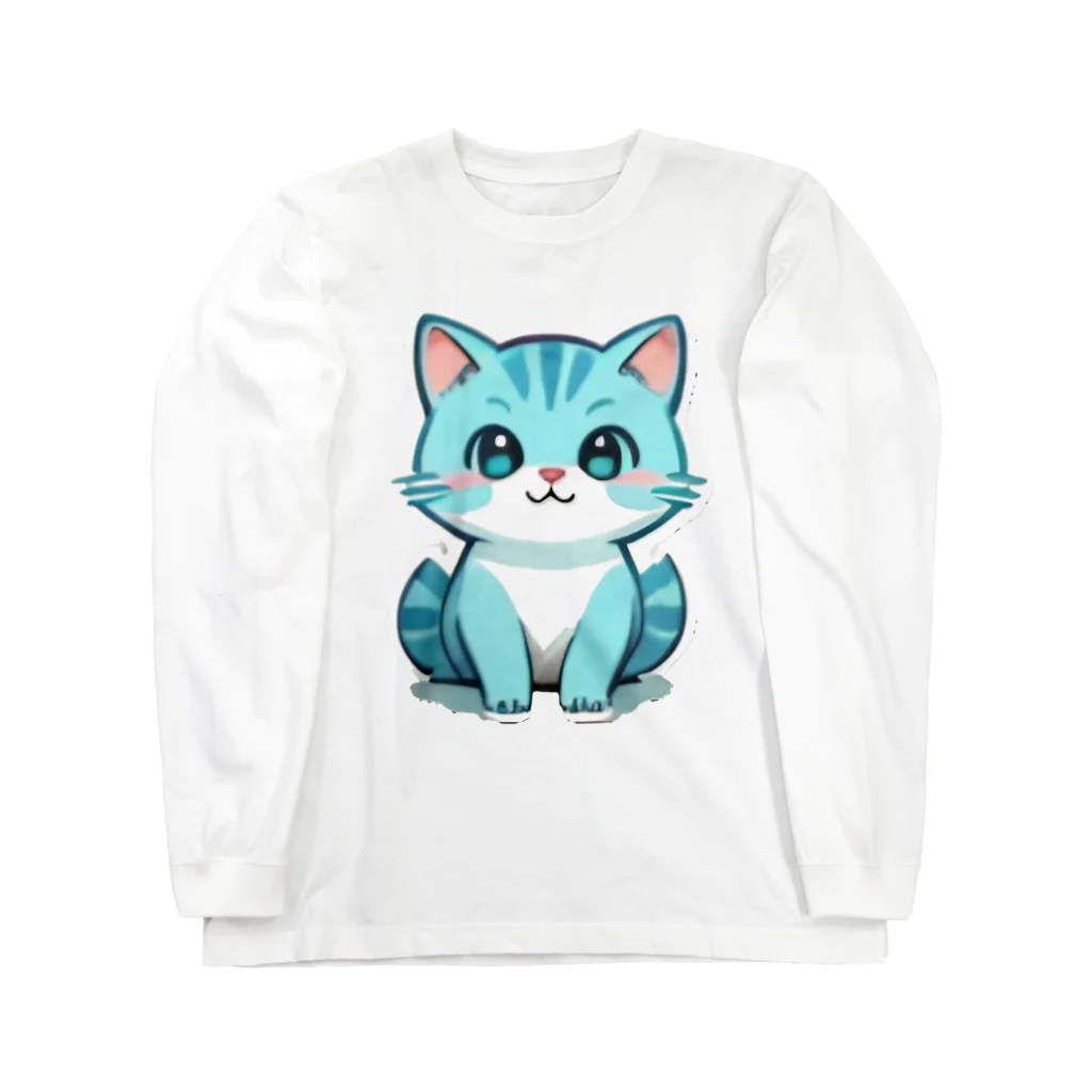 もふもふデザインストアの癒しのブルー猫グッズで、毎日を彩ろう ロングスリーブTシャツ